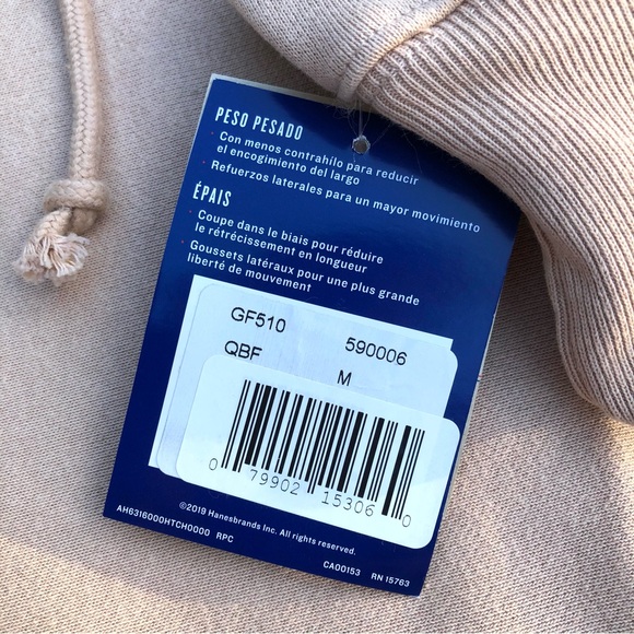 Champion Reverse Weave Hoodie Sweatshirt Chest Logo Nude Tan Unisex - Picture 10 of 12